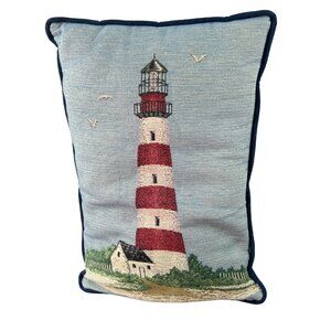 Nautical Lighthouse Tapestry Pillow Beach House Ocean Sea Boating 19”x12”